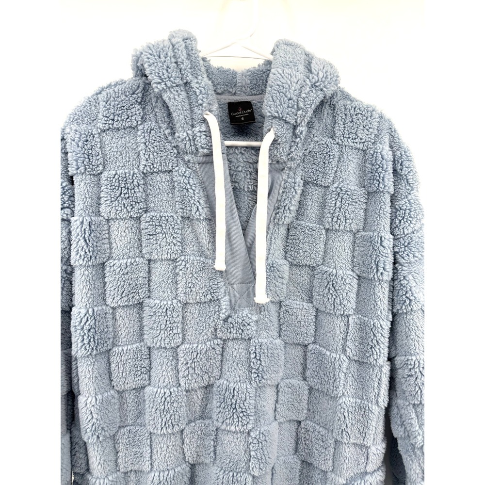 Cuddl Duds Plush Hooded Midi Lounger Robe Blue Square Women S Fleece Cozy Soft - Picture 2 of 9